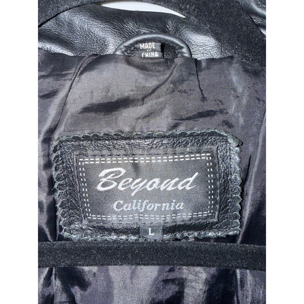 Vintage Black Genuine Leather Jacket Oversized 90s Minimal Beyond California L - Picture 9 of 12